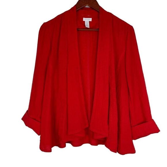 Chico’s Red Jamie Ponte Flyaway Cardigan Jacket Womens Large Modern Casual - Picture 1 of 8